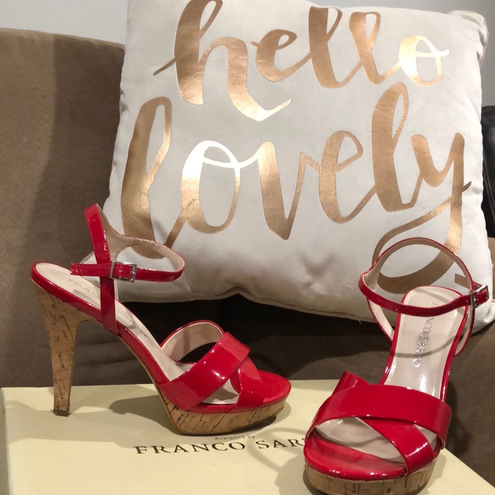 Patent Red  cork heeled sandals